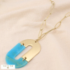 Sautoir Chaîne Trombone Pendentif Vintage Acier Résine Marbrée 0124561 bleu