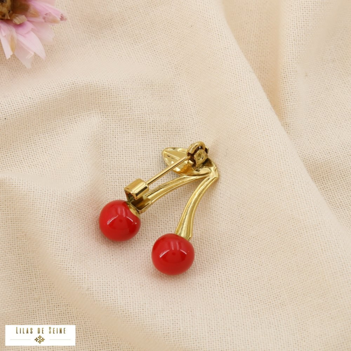 Broche cerise émail acier inoxydable 0525016 rouge
