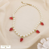 Collier breloques fraises perles nacrées acier inoxydable 0125146 rouge