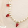 Collier breloques fraises perles nacrées acier inoxydable 0125146 rouge