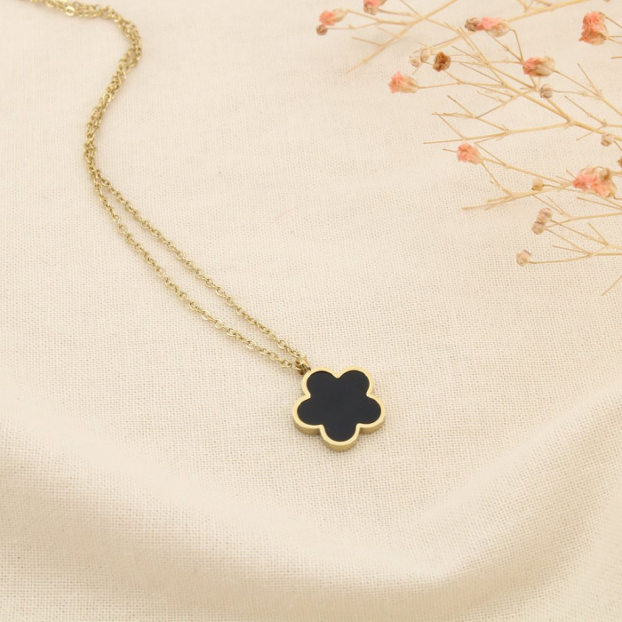 Collier double face acier inox nacre verre fleur 0126207 blanc