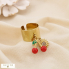 Bague large ajustable acier cerise émail soleil strass 0425058 rouge