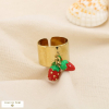 Bague large ajustable acier inoxydable fraises émail 0425059 rouge