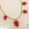 Collier acier inoxydable charm fraises résine 0125155 rouge