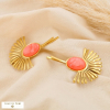2 barrettes cheveux éventail acier cabochon résine marbrée 0625098 rouge corail