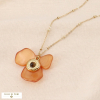 Collier acier inoxydable pendentif fleur résine 0124096 marron