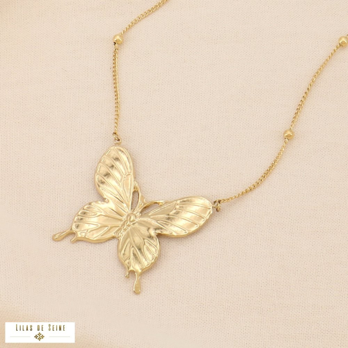 Collier acier inoxydable pendentif papillon 0124083 doré