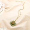 Collier acier inoxydable pendentif fleur résine marbrée 0125188 vert