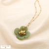 Collier acier inoxydable pendentif fleur résine marbrée 0125188 vert