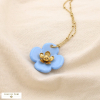 Collier acier inoxydable pendentif fleur résine marbrée 0125188 bleu