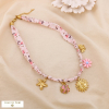 Collier acier inoxydable charms champêtres cordon tissu motif floral 0125057 rose