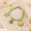 Bracelet acier inoxydable charms champêtres cordon tissu motif floral 0225038 vert