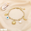 Bracelet cordon chaine tressé acier breloque oeil 0225214 naturel/beige