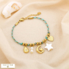 Bracelet charms cordon tressé noué breloques acier 0225215 vert aqua