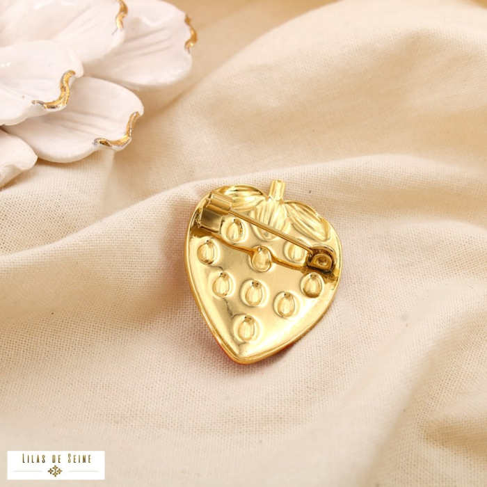 Broche à épingle acier inoxydable fraise émail 0525011 rouge