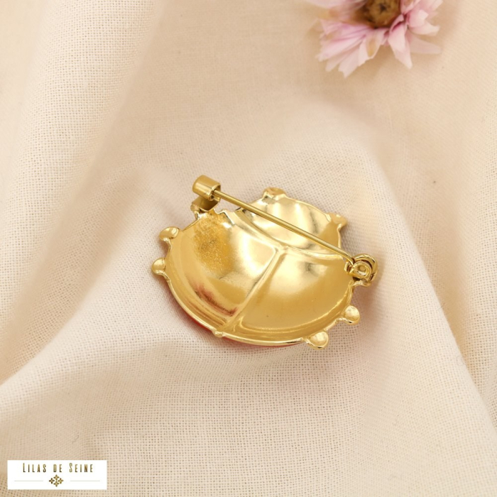 Broche à épingle acier inoxydable coccinelle porte-bonheur XXL émail 0525022 rouge