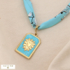 Collier acier inoxydable pendentif cœur ex-voto émail cordon tissu 0125028 bleu turquoise