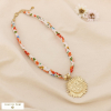 Collier acier inoxydable pendentif soleil cordon tissu imprimé floral 0125030 multi