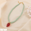 Collier acier inoxydable pendentif fraise résine cordon tissu mousseline 0125110 vert aqua