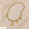 Collier acier inoxydable charms étoile escargot de mer coquillage 0125008 doré
