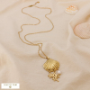 Sautoir acier inoxydable coquille Saint-Jacques étoile de mer corail perle 0125013 doré
