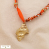 Collier acier inoxydable pendentif coquillage cordon tissu imprimé 0125029 orange