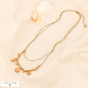 Collier double-rangs layering acier inoxydable bille pierre breloques émail marines 0124057 rouge corail