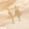 Boucles d'oreilles pendantes acier inoxydable corail billes cristal 0325039 bleu
