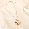 Collier acier inoxydable anneau marin corail émail étoile de mer strass 0125127 rouge