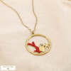 Collier acier inoxydable anneau marin corail émail étoile de mer strass 0125127 rouge