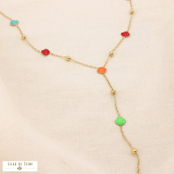 Collier Y acier inoxydable coquillages émail 0125142 multi