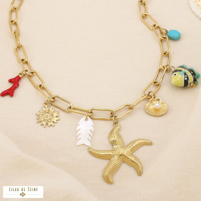 Collier acier inoxydable étoile de mer charms marins 0125166 doré