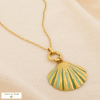 Collier acier inoxydable coquille Saint-Jacques émail 0125166 vert