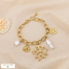 Bracelet acier inoxydable rameau de corail breloques marines 0225004 doré