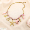 Collier acier inoxydable étoile de mer charms marins cordon tressé 0125161 rose clair
