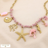 Collier acier inoxydable étoile de mer charms marins cordon tressé 0125161 rose clair