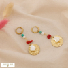 Mini-créoles acier inoxydable médaille coquillage éclats pierre 0325032 multi
