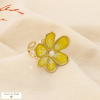 Bague acier inoxydable double-anneaux ajustable fleur émail 0426008 jaune