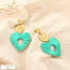 Boucles d'oreilles acier inoxydable cascade cœurs raphia 0325142 vert