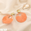 Boucles d'oreilles rondes acier inoxydable coquillage raphia 0325147 rouge corail