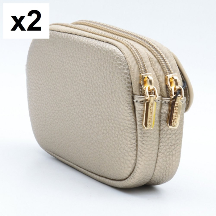 2 porte-monnaies Flora&Co double compartiments simili-cuir grainé 0926501 doré