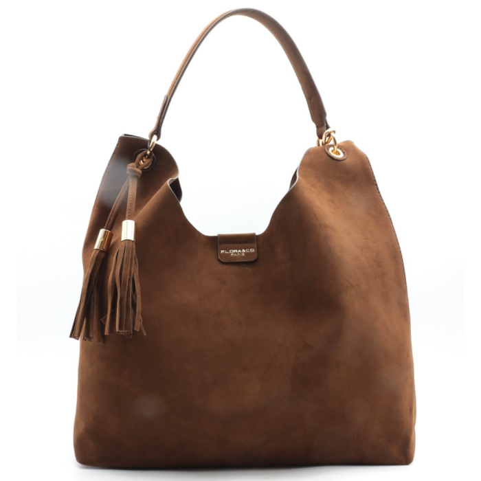 Sac Hobo Flora&Co pochette amovible pompons tassels simili-cuir façon daim 0926509 marron foncé