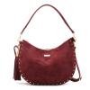 Sac demi-lune Flora&Co clous décoratifs pompons tassels simili-cuir façon daim 0926510 rouge bordeaux