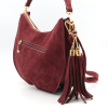 Sac demi-lune Flora&Co clous décoratifs pompons tassels simili-cuir façon daim 0926510 rouge bordeaux