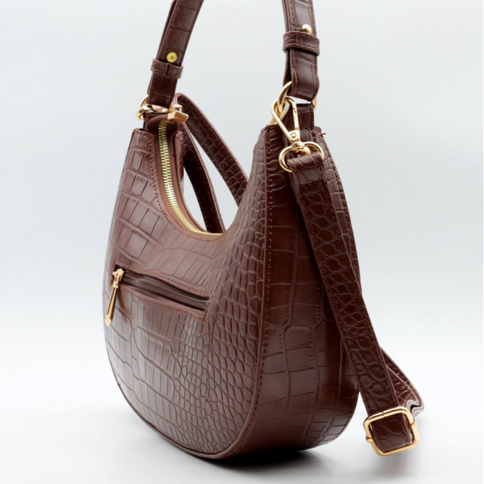 Sac demi-lune porté épaule Flora&Co simili-cuir façon croco 0926513 marron