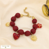 Bracelet Charms acier polyester coeur fleur soleil 0225524 rouge bordeaux