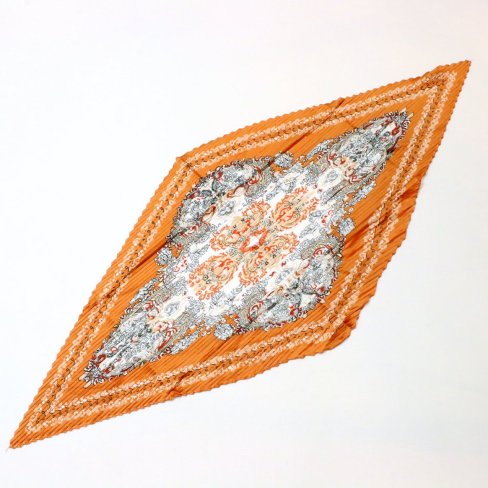 Foulard satin plissé motif cachemire polyester 0726527 orange foncé