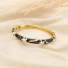 Bracelet jonc ouvrable métal émaillé motifs floraux 0226561 noir