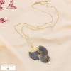Sautoir acier pendentif résine marbré goutte ginkgo 0124557 gris clair