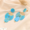 Boucles d'oreilles acier résine goutte ginkgo marbré 0324532 bleu